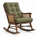 Chaise à bascule en bois, rotin et lin vert olive