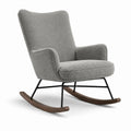 Fauteuil à bascule en tissu bouclé gris avec cadre en métal et pieds en bois