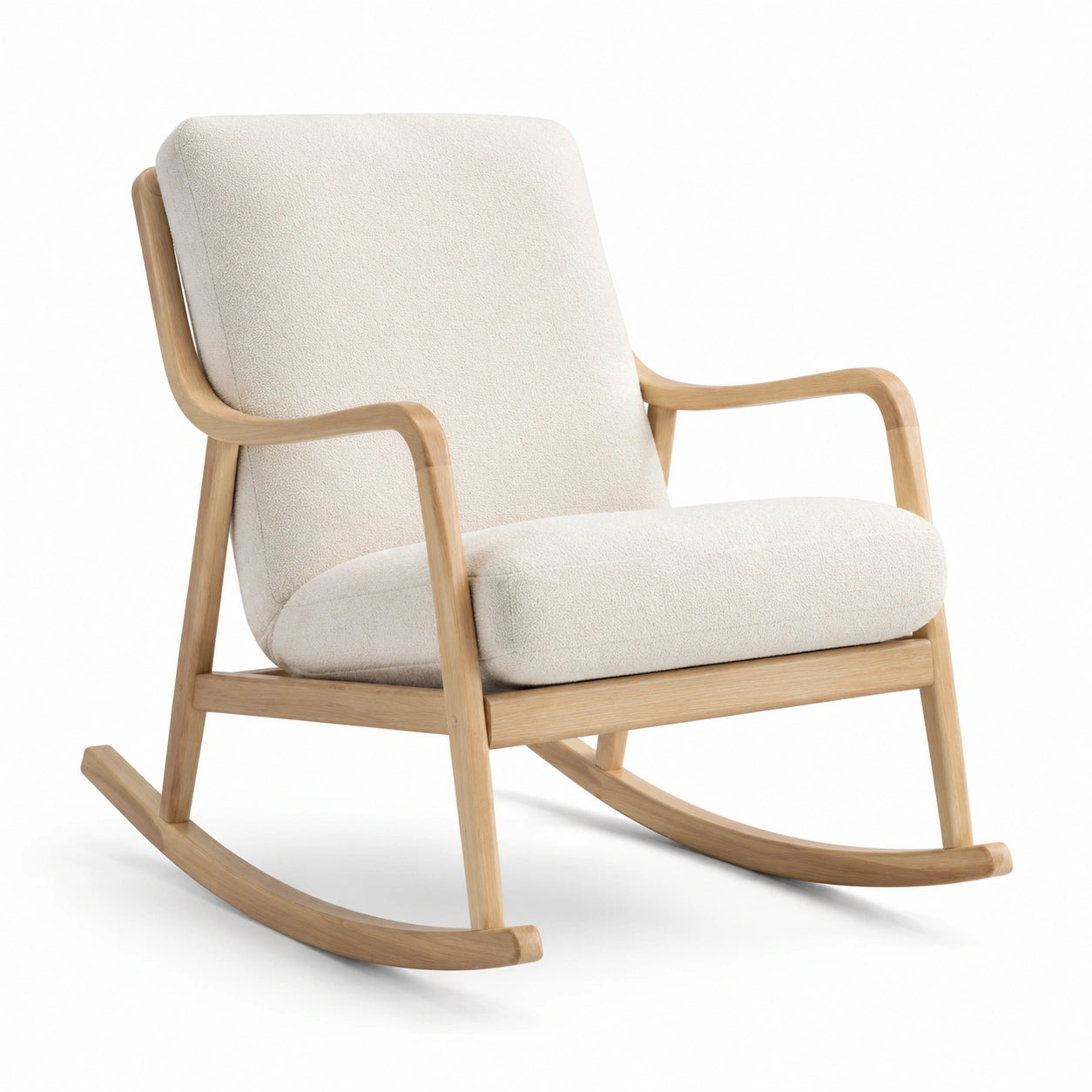Fauteuil à bascule en bois et tissu beige
